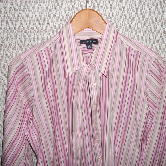 Lands End Button Down Shirt Blouse Pink Striped size 8 - Picture 2 of 9